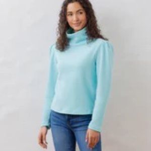 Dudley Stephens Palmer Puff Sleeve Turtleneck in Terry Fleece (Mint) Size Lg